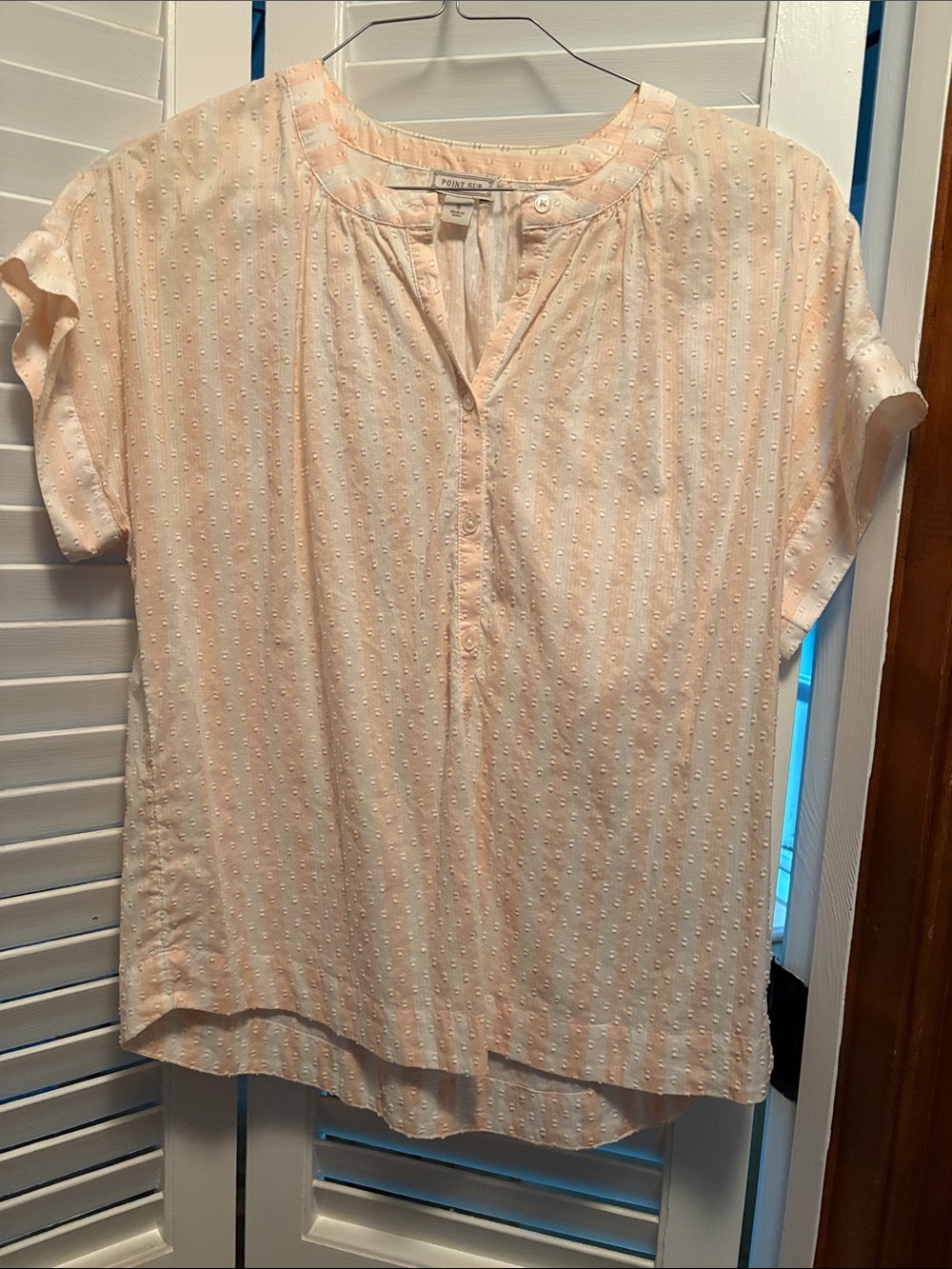 Point Sur Light Pink and White Dot-Textured Short Sleeve Blouse